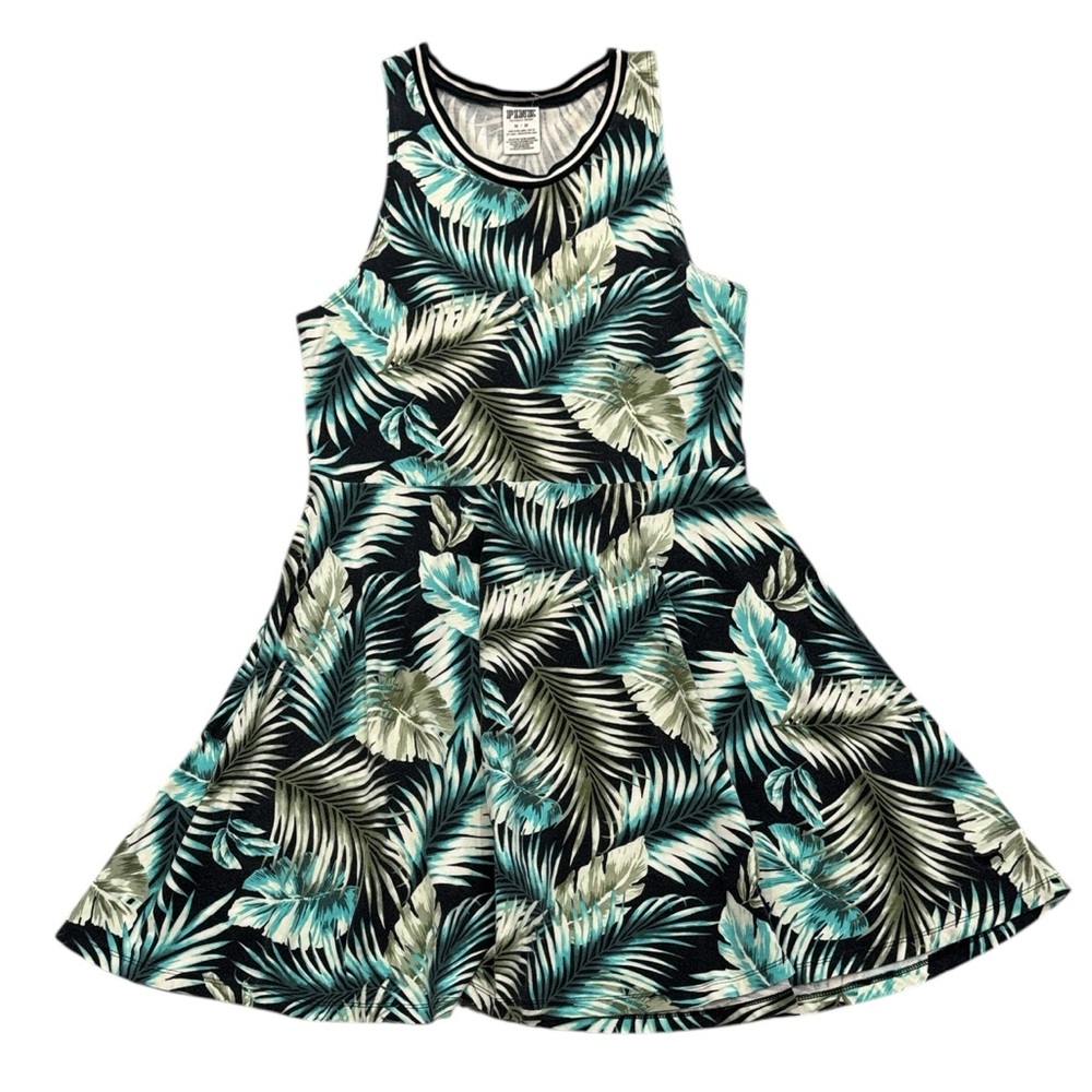 Victoria's Secret Pink Tropical Palm Leaf Dress Green Blue Medium
